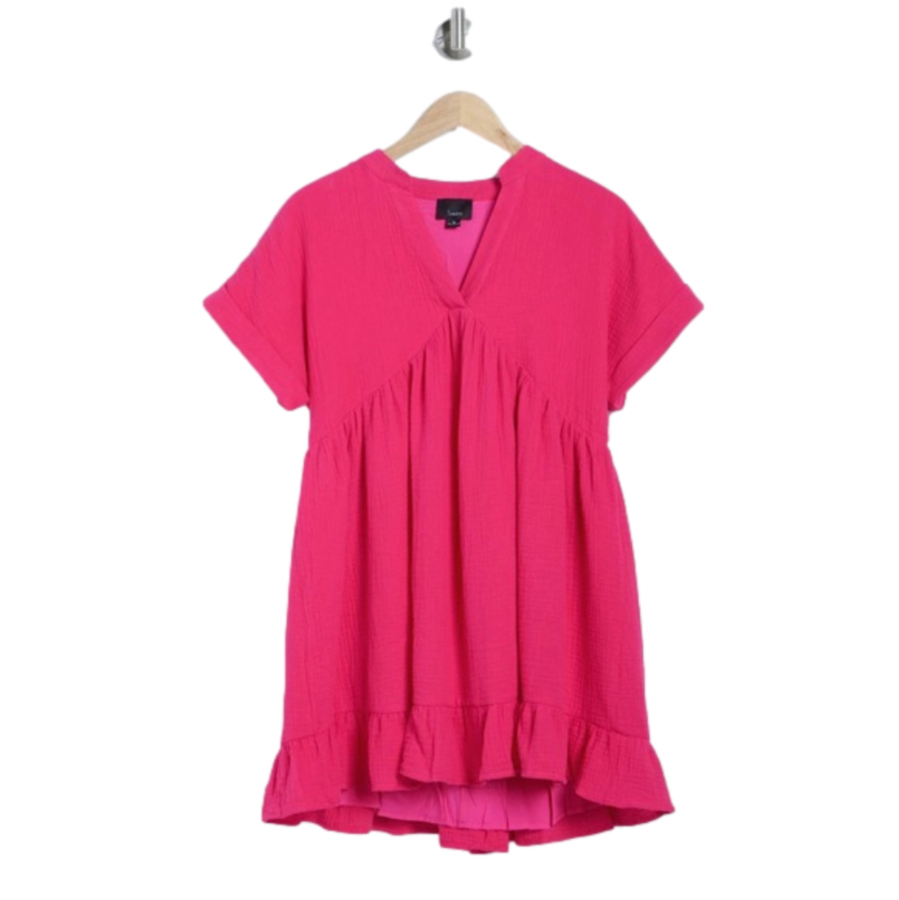 NWT Lumiere Short Sleeve babydoll dress - bright pink - Sz Medium - lined